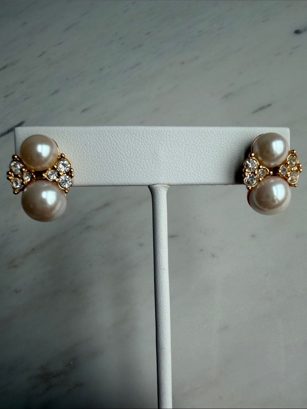 Vintage Napier Gold Pearl and Crystal Drop Earrings - Feminine, Classic - Picture 2 of 5